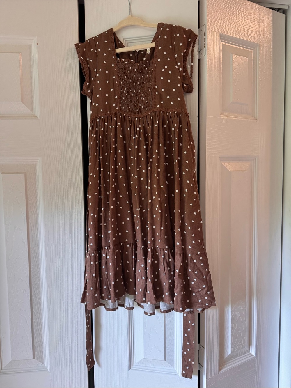 Rylee + Cru Brown Polka Dot Smocked Dress